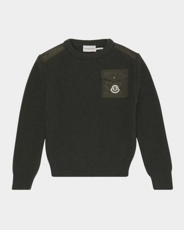 Boy's Wool Knit Crewneck Sweater with Nylon Trim, Size 8-